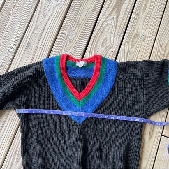 Vintage 80s shaker knit sweater merona preppy black blue red yellow green M - Picture 5 of 7